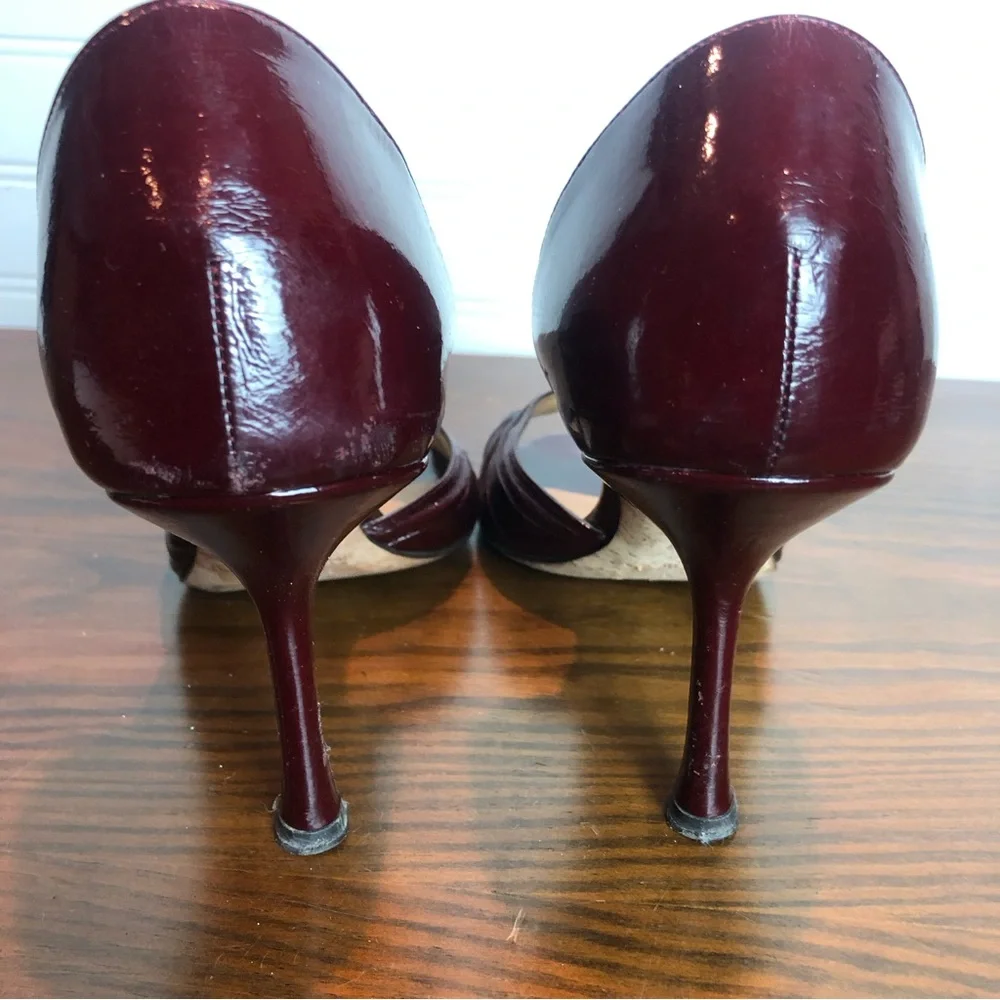 Jimmy Choo Patent Leather Wine and Black Bordeaux Heels Sz 39